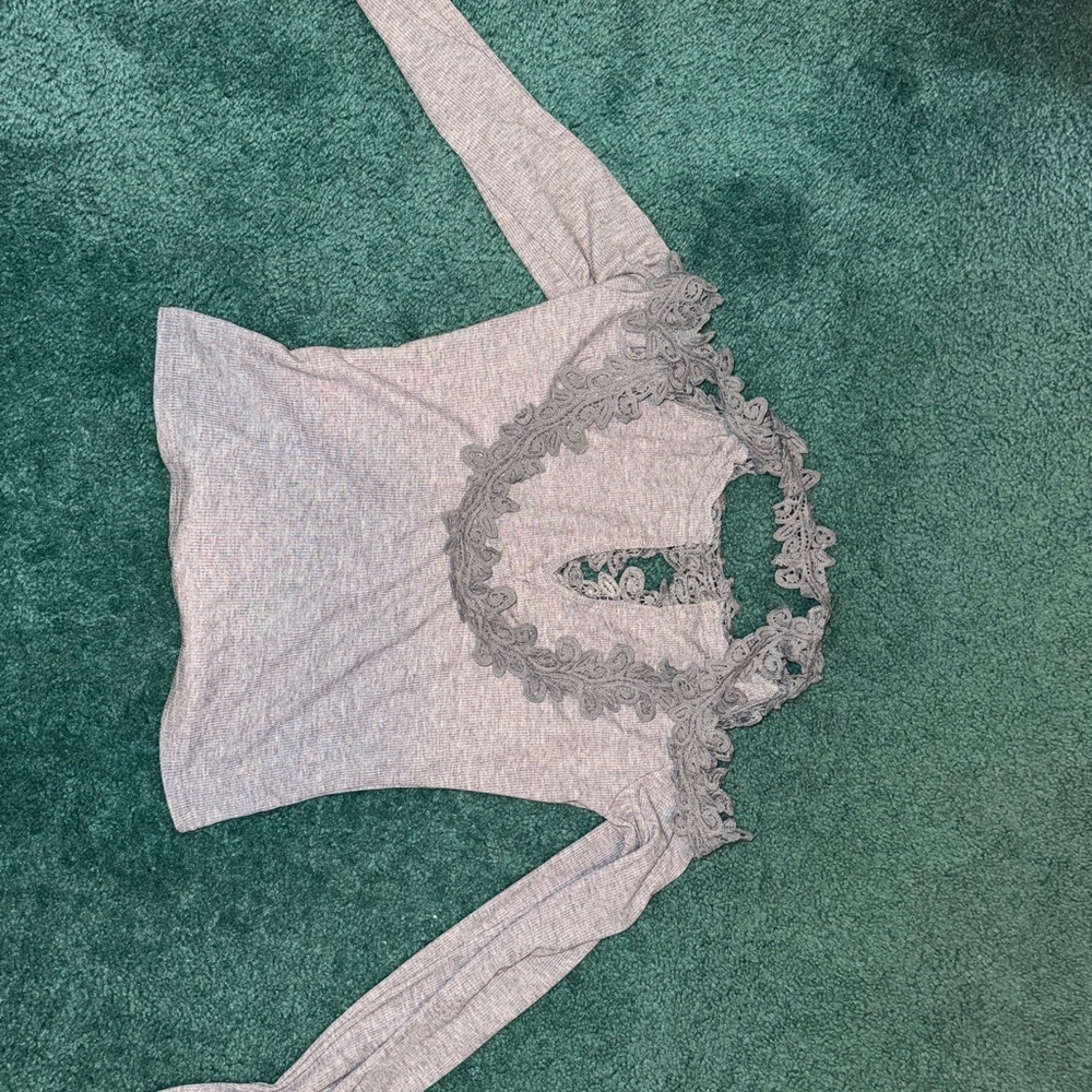 Elegant Gray Lace Trim Sweater